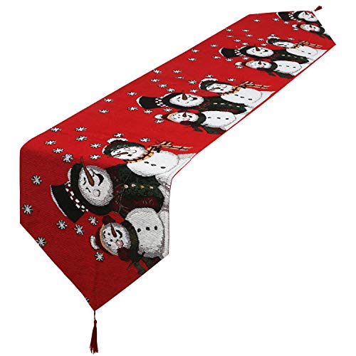 🔥 Flash Sale CHENGU Christmas Table Runner Decorative Snowman Table Runner Red Winter Xmas Holiday Linen Table Cloth with Tassels Christmas Table Decor for Christmas Dinner Home Party Decoration Supplies