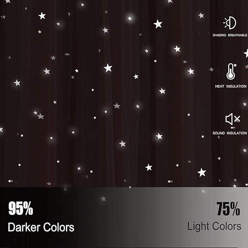 Miniatura 2 de UNISTAR 2 paneles de cortinas opacas y transparentes con estrellas para dormitorio, niñas, habitación de bebé, doble capa con recorte de estrellas,