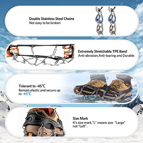 Foto von Spikes für Schuhe Winter, Steigeisen für Bergschuhe mit 26 Edelstahl Zähne Grödel Spikes, Anti-Rutsch Schuhkrallen Schuhspikes für Bergsteigen Klettern Wandern Trekking High Altitude Winter Outdoor XL