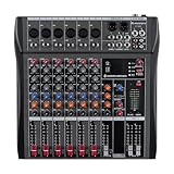 6 Channel Professional Audio Mixer Console Sound Board with 48V Phantom Power,USB Audio Interface for Live Show,Streaming Recording Music Stage Karaoke