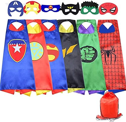 Deal Noon Superhero Costume Capes and Masks and Accessories for Kids Boys Girls - Kids Costumes and Superhero Gifts for Children and Party (6Sets, Mask+Cape(V.Spider))