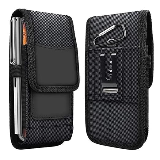 Phone Holster for Men, 6.8” Nylon Belt Clip Pouch with Card Holder, Large Capacity Mobile Purse Case, Black XXL