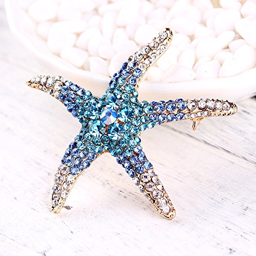 Image of Fashion Color Starfish Inlaid Rhinestones Alloy Brooch Pins Women Girls Accessories