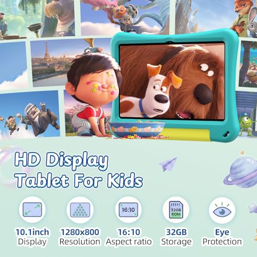 EDUAITABLET Kids Tablet 10 inch, Android 16 Tablet for Kids, 20GB RAM, 32GB ROM, 1TB Expandable Storage, Parental Controls, 6000mAh Battery, Dual Camera, Wi-Fi 6, BT 5.4, EVA Case (Teal) - Image 4