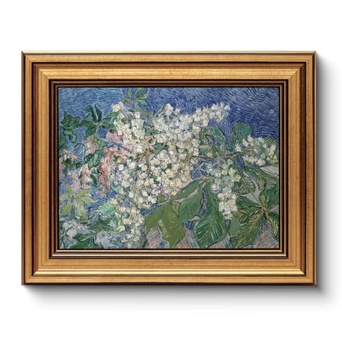 Image of HUARCEY Gold Framed Vintage Wall Art for Living Room, Flowers Painting Canvas Prints Shelf Decor for Kitchen, Van Gogh Bedroom Wall Art, Christmas Gifts for Friends or Family ( Chestnut Branches 8 inchx10 inch )