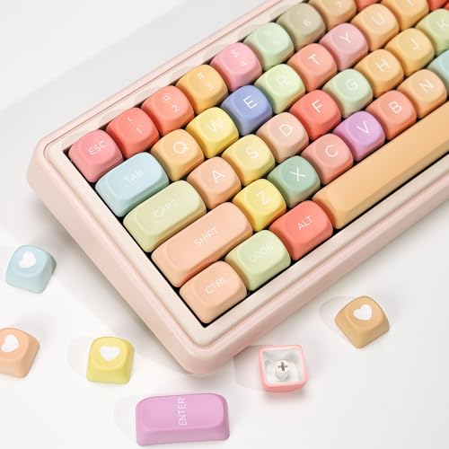 Image of KBDiy Rainbow Candy Soft Macaron Pastel Keycaps Set, 133 Keys PBT Sublimation Custom keycaps for Mechanical Keyboards, Fits ANSI Layout 60%-Full-Sized Keyboards(KOA Profile)