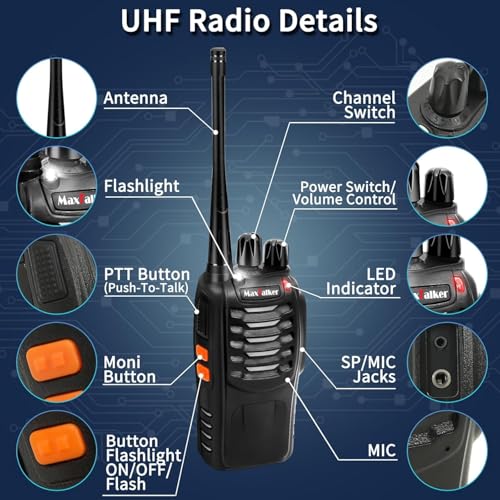 Image of Walkie Talkies Long Range: MaxTalker MT-8S 10 Pack Rechargeable Walkie Talkies for Adults