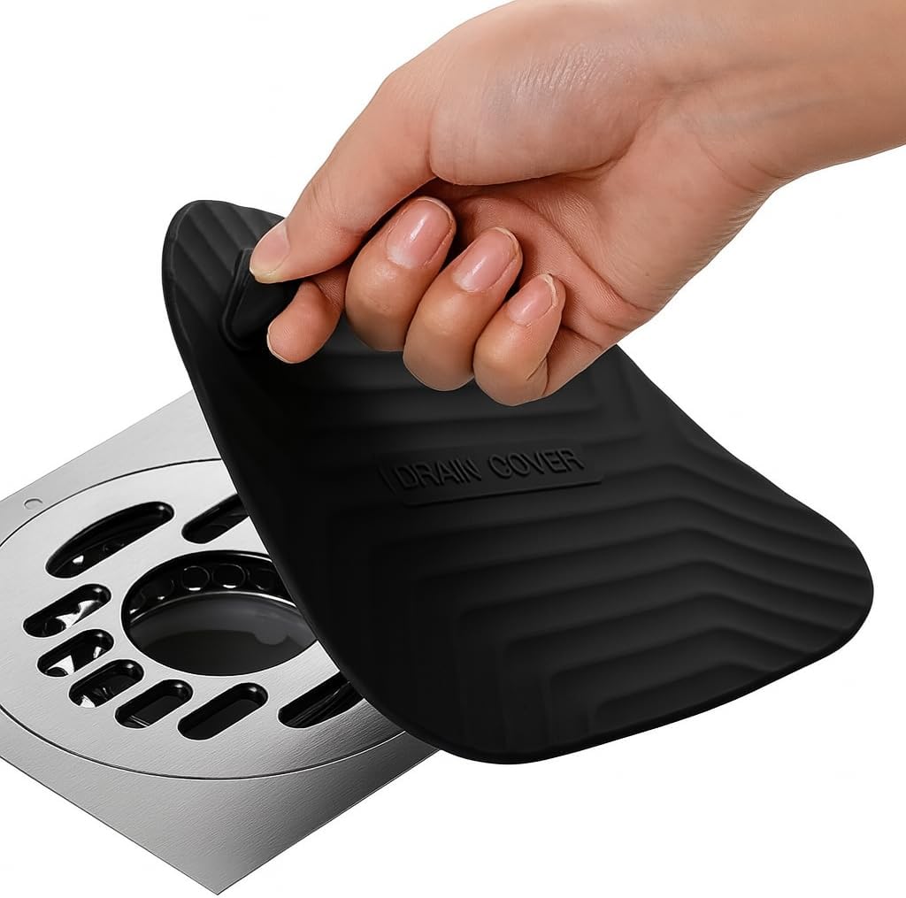Omilife Koku ve Böcek Önleyici Gider Kapağı, Silikon Drenaj Tıkacı, Gider Koruyucu Tıpa, Banyo, Mutfak, Balkon, Lavabo İçin Uyumlu Su Sızdırmaz Gider Tıkacı 15 * 15 CM Siyah