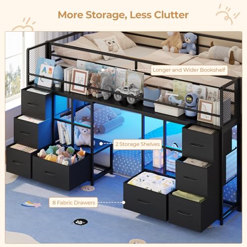 BTHFST Low Bunk Bed with 8 Drawers