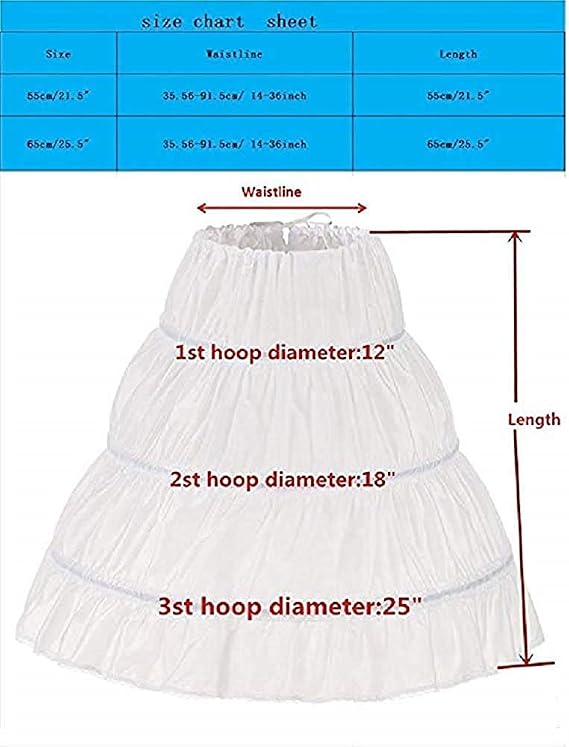 Girls' 3 Hoops Petticoat Full Slip Flower Girl Crinoline Skirt