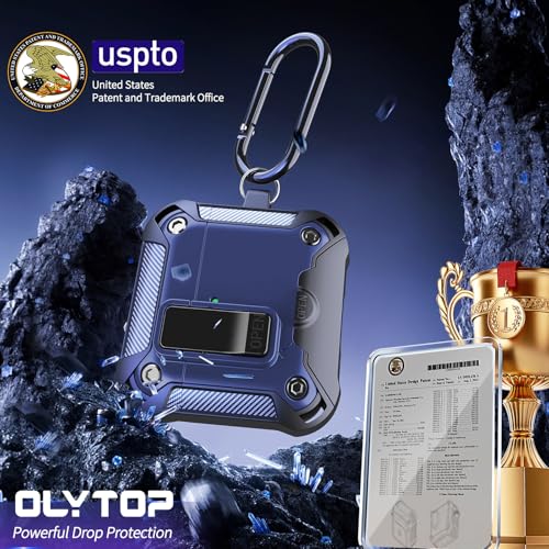 Image of Olytop for Airpods Pro 2 /1 Gen Case Cover with Lock&Phone Stand (2019 /2022 /2023), Rugged Case for Airpod Pro 2nd /1st Generation Shockproof Armor Protective Skin for Apple iPod Pro, Black /Blue
