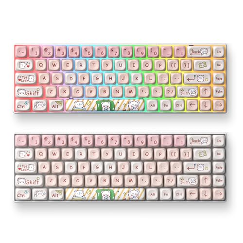 Image of PBT Keycaps MOA Profile Keycap Set Dye-Sublimation Cute Keycaps Custom Keycap for 60% 75% 100% MX Switch Mechanical Gaming Keyboard(Pink Bear)