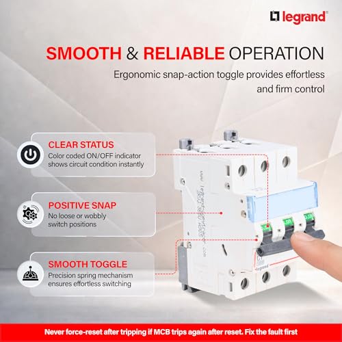 Image of Legrand DX 50A Triple Pole MCB C Curve 10kA | 3-Phase Miniature Circuit Breaker | ISI Marked IS /IEC 60898-1 | Overload & Short Circuit Protection for Industrial & Commercial Use