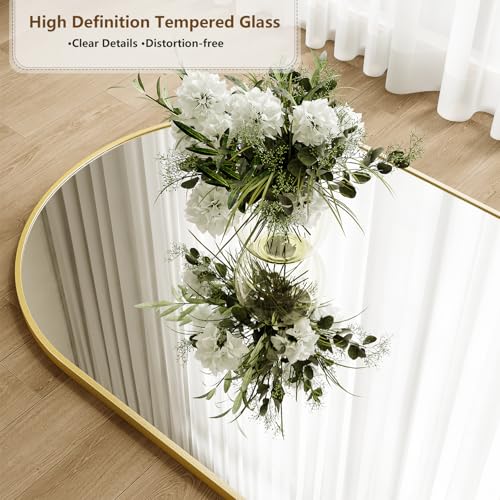 Image of Large Full Length Mirror, 30 inchx71 inch Arched Floor Mirror Full Length with Stand, Room Decor Big Full Body Mirror with HD Tempered Glass Aluminum Frame for Bedroom Living Room,Gold