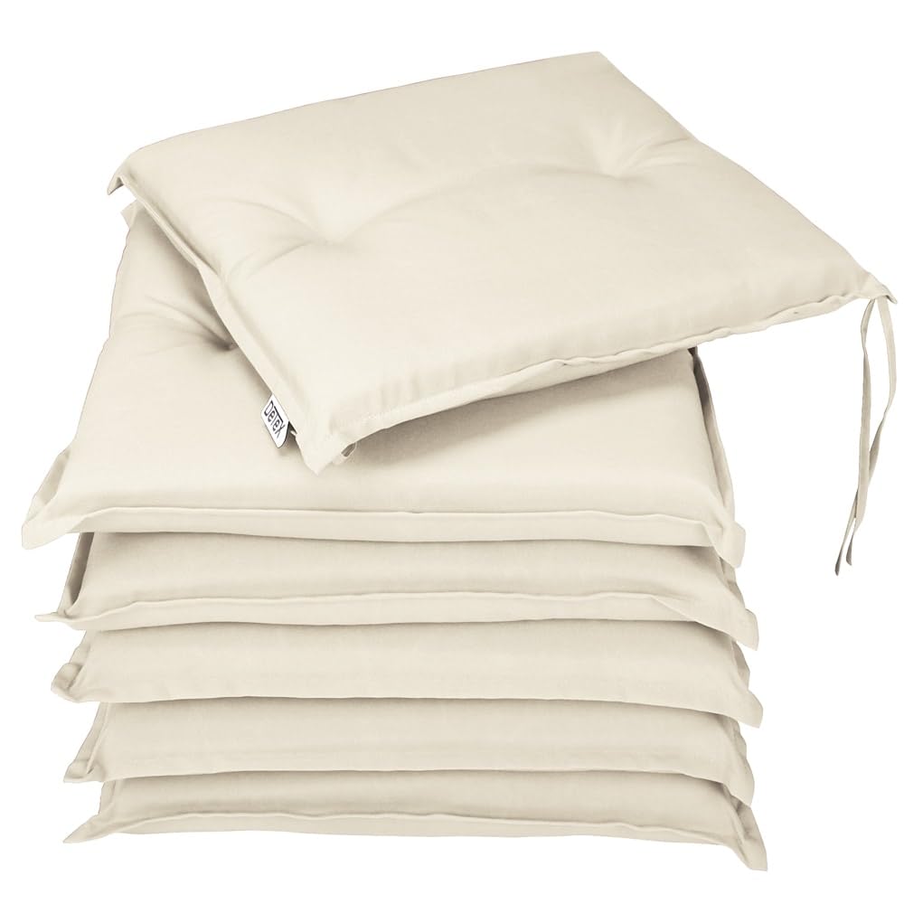 Detex Set de 6 Cojines para Sillas Boston Crema Repelentes al Agua Cojín de Asiento Exterior Lavables