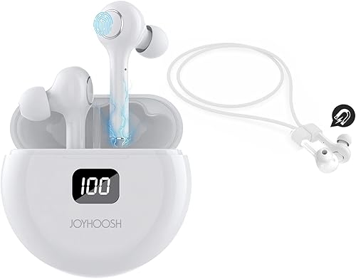 JOYHOOSH Auriculares inalámbricos, auriculares Bluetooth con correa antipérdida con cancelación de ruido, auriculares Bluetooth en el oído para