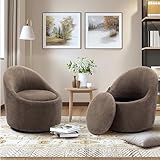 COLAMY 360° Swivel Accent Chair Set of 2, Upholstered Chenille Fabric Leisure Modern Armchair with Hidden Storage Space for Living Room Bedroom Home Office, Brown
