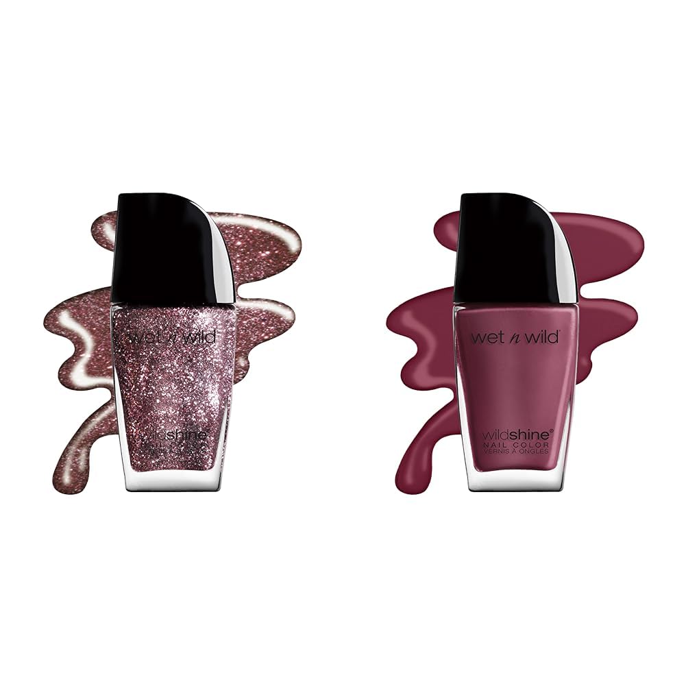 wet n wild Wild Shine Nail Polish Glitter Purple and Purple Grape 2-Pack