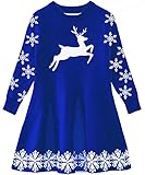 Funnycokid Little Girls Christmas Dress Xmas Gifts Knitted Sweater Dresses 2-9T (A1 Reindeer Blue, 8-9 Years)