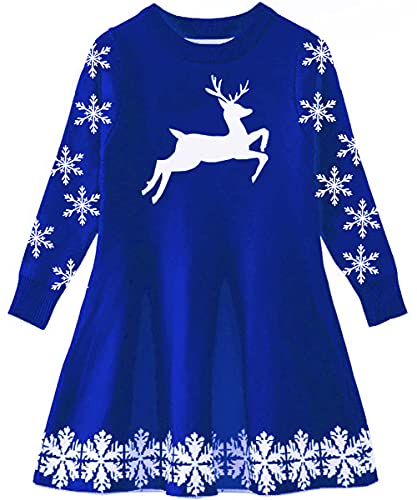 Funnycokid Girls Reindeer Knitted Christmas Sweater Dress #TOP18