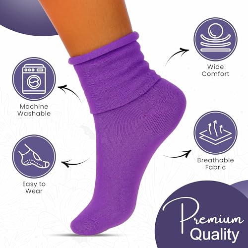 3 Pair Pack of Socks for Women - Extra Wide Quarter Crew Womens Socks for Swollen Feet | Multicolor Plus Size Non-Compression Socks for Women Wide Calf | Non-Binding Wide Ankle Sock | Soft Woman Sock