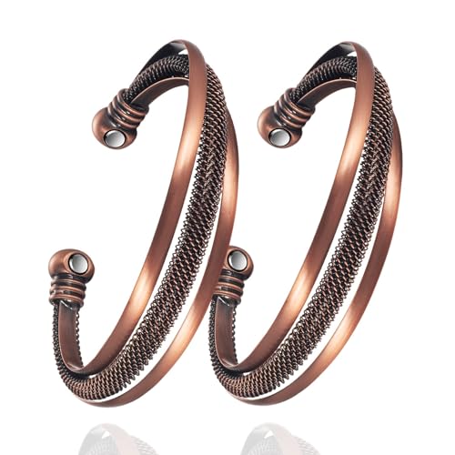 3500 Gauss Magnetische Behandlung Arthritis Männliche und Weibliche Armbänder, 2 Super Starke Magnet Kupfer Armbänder, fördert effektiv die Blutzirkulation und lindert Arthritis Schmerzen （2PC)