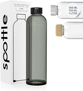 spottle Trinkflasche Glas - Glasflasche in 500 ml - 750 ml - 1 L - Glas Wasserflasche für Kohlensäure geeignet - spülmaschinenfest & auslaufsicher