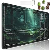 JVGFYNKL for TCG Playmat, Playmat with Zones, 24x14 in Non-Slip Rubber for MTG Playmat with Drawstring Travel Pouch and 6 Dice, Green Forest for MTG Mat, Card Game Playmats
