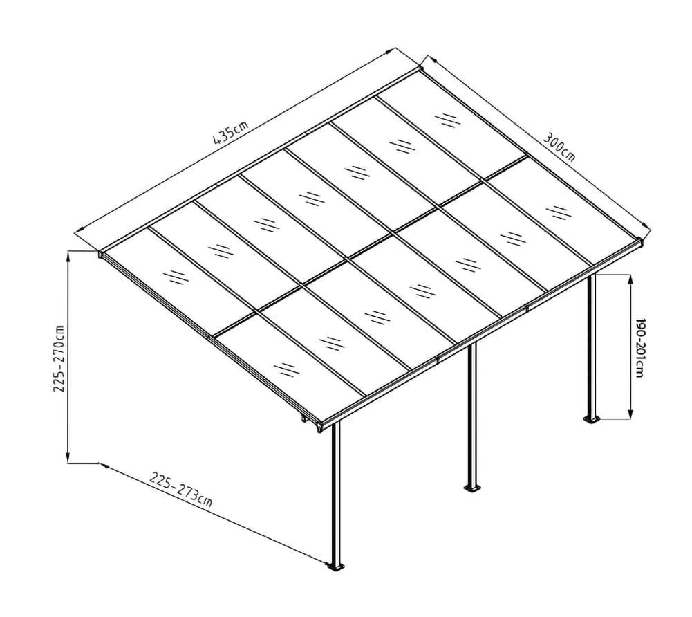 Westmann Alu Terrassenüberdachung Bruce 345 | Pulverbeschichtetes Aluminium | Polycarbonat Doppelstegplatten | Weiß | Wählbare Dachneigung 225-270 cm | UV-Schutz & witterungsbeständig