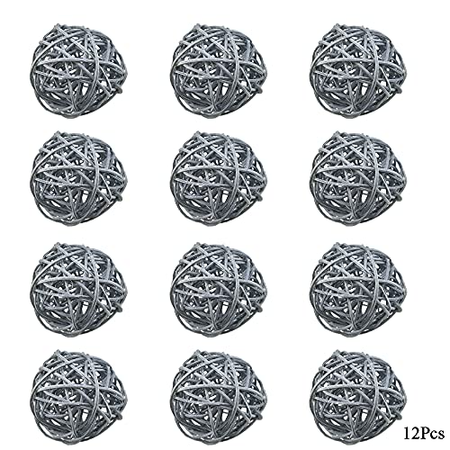 Hahiyo 70Mm Diameter Wicker Rattan Balls Well Constructed Remained Tight Gorgeous Color Tone Gray 12 Pcs For Vase Bowl Filling Christmas Tree Wedding Table Bird Toy 70Mm-Gray-12Pieces #TOP4