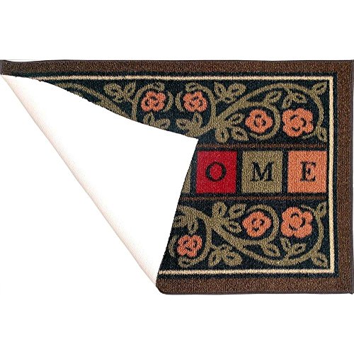 Ottomanson Ottohome Rug, Runner - 20" X 59", Checkered Multicolor & Ottohome Collection Non-Slip Rubberback Floral Border Design 20X30 Indoor/Outdoor Doormat, 20" X 30", Multicolor #TOP5