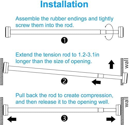 Shower Curtain Rod extendable(34-55 Inch), Non-Slip, Never Rust, Tension Curtain Rod, No Drilling,304 Stainless Steel, Never Collapse,for Bathroom,Kitchen, Garderobe