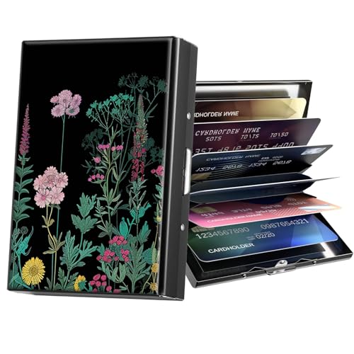 ACWDMKH Metal Wallet,Credit Card Holder for Women Men,RFID Blocking Card Holder Wallet Mini Slim Aluminum Wallet ID Case Hard Card Case Business Card Holder Case,Plant Floral