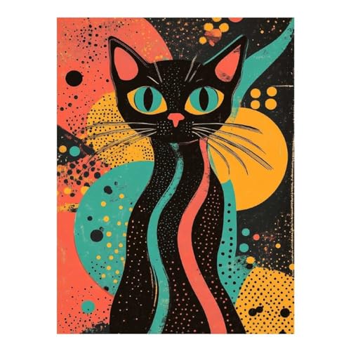 Peinture diamant POLIUAWS chat noir abstrait, kit complet de canevas pop art 30x40