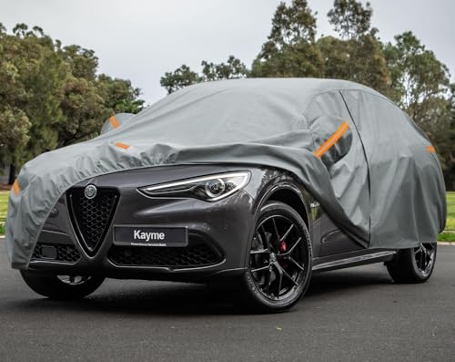Image of Kayme Heavy Duty SUV Car Cover Custom Fit Alfa Romeo Stelvio(2017-2025), Waterproof All Weather for Automobiles, Full Exterior Covers Sun Rain UV Protection.