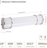 Vista 2 de ASD LED 24" Vanity Flush Mount Light Fixture, Linear Bathroom Lighting Bar 3CCT, Dimmable, Energy Star, ETL Listed 25W 1950LM 3000-5000K 120V