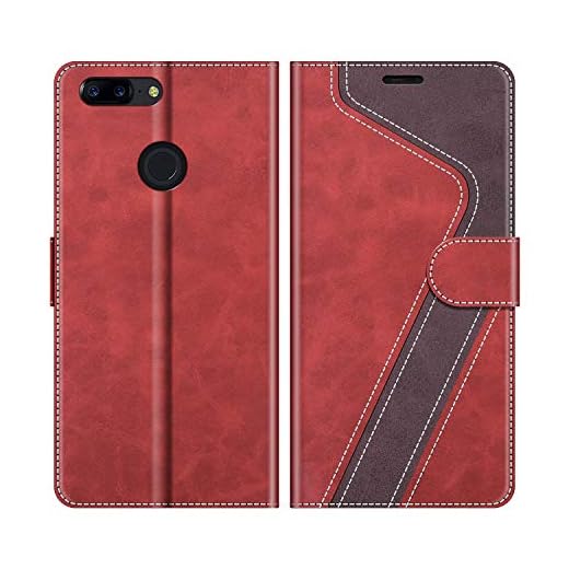 MOBESV fodral kompatibel med OnePlus 5T, magnetiskt mobilfodral flip-fodral till OnePlus 5T telefonfodral, Röd