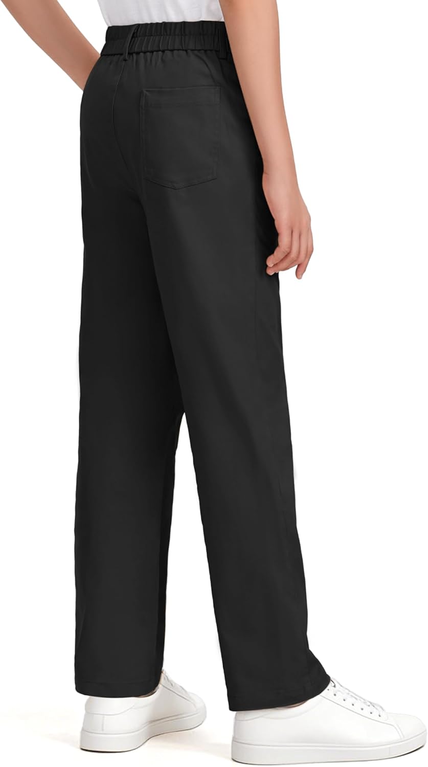 KEREDA Boys Flat Front Dress Pants School Uniform Pants Twill Elastic Waist with Zip Button - Image 4