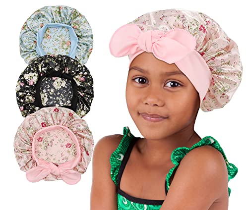 3 Pieces Kids Satin Bonnet Silky Sleep Cap Wide Elastic Band Hair Bonnet For Girls Toddler Child #TOP1