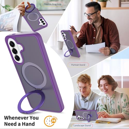 Asuwish Phone Case for Samsung Galaxy A57 5G, Ring Stand with Tempered Glass Screen Protector, Compatible with Magsafe Magnetic Shockproof Protective Cell Cover A 57 57A LTE Women Men Dark Purple by Asuwish - Image 3