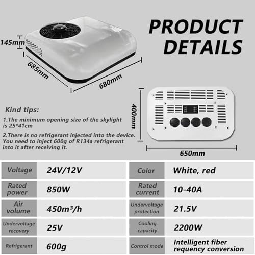 12V/24V RV Air Conditioner, 2200W Cooling Capacity, Intelligent Frequency Conversion, 450m³/h Air Circulation, Ideal for RVs & Campers, Energy Efficient, White