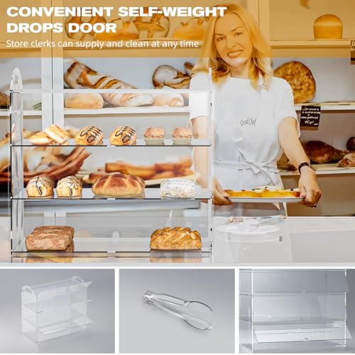 Cityjoy Gebäck-Vitrine mit 3 Ebenen, mit Griff, Arbeitsplatte 60 x 30 x 47 cm, kommerzielle Gebäck-Vitrine aus transparentem Acryl für Süßigkeiten, Donuts