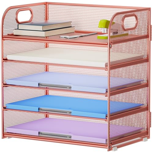 Marbrasse 5 Tier Paper Organizer Letter Tray, Mesh Desk File Organizer with Handle