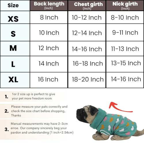 Image of Lulala Turtleneck Dog Sweater - Winter Coat Apparel Classic Cable Knit Clothes with Leash Hole for Cold Weather, Ideal Gift for Pet in New Year (Green, 8 Inch)