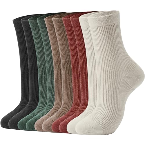 J-BOX 10 pairs Crew Socks for Women Knit Ribbed Cotton Socks Running Athletic