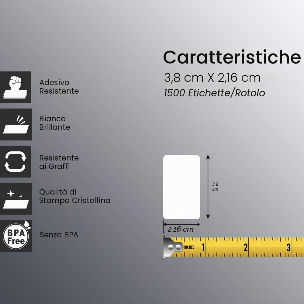 BETCKEY - 38mm x 22mm(1,5 in x 0,85 in) Perforated Etichette Termiche Polivalenti Compatibile con stampanti Zebra e altre [10 Rotoli/15000 Etichette]