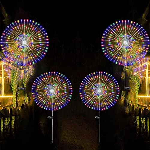 4 PCS Solar Firework Light, Outdoor Solar Garden Decorative Lights 120 LED Powered 40 Copper Wires String DIY Landscape Light for Walkway Pathway Backyard Christmas Decoration Parties (Colorful)