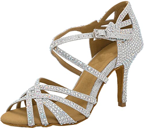 Chaussures de danse latine en strass de haute qualité avec talon sur mesure