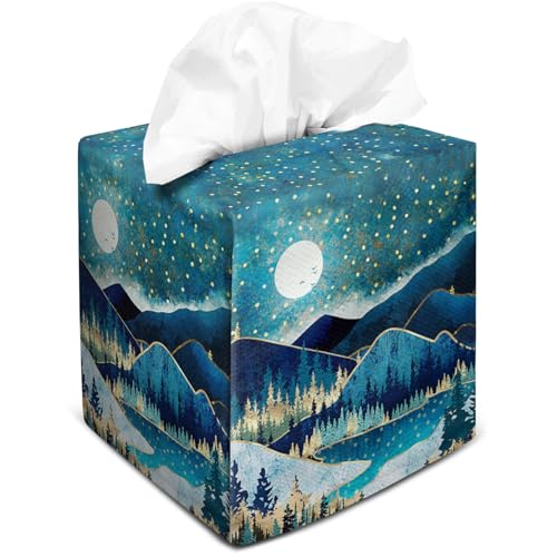 Tissue Box Cover Square Velvet Decorative Tissue Box Holder Cute Funny Cube Tissue Case Cover-Green Mountain Tissue Box Cover by IRADA - Used condition - US$12.31