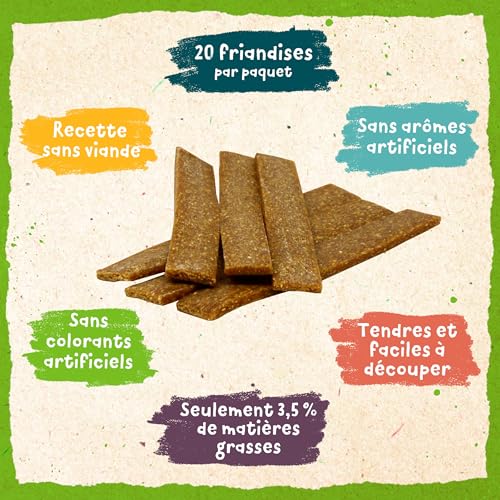 Benevo Vegane Hundekauartikel (20 Stück, 180 g), leicht zu zerreißen und zu teilen, kaltgepresste Trainings-Leckerlis, frei von Fleisch, Milchprodukten und Soja, vegetarisch, hypoallergen,